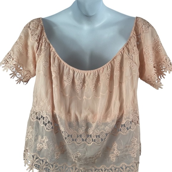 i Jeans by Buffalo light pink blush Lace Blouse, size L - Picture 2 of 7
